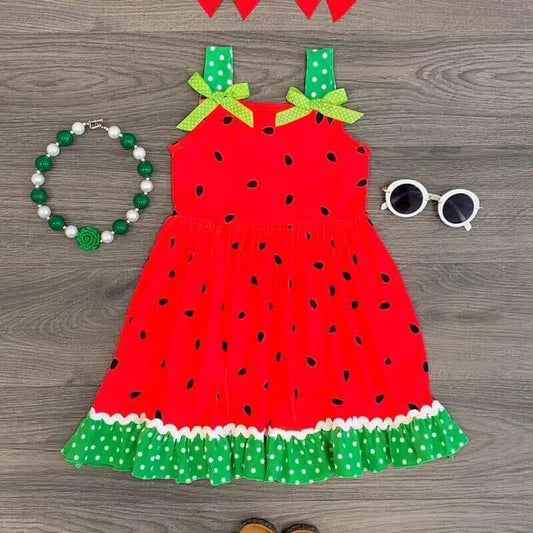 Watermelon dress with ribbon